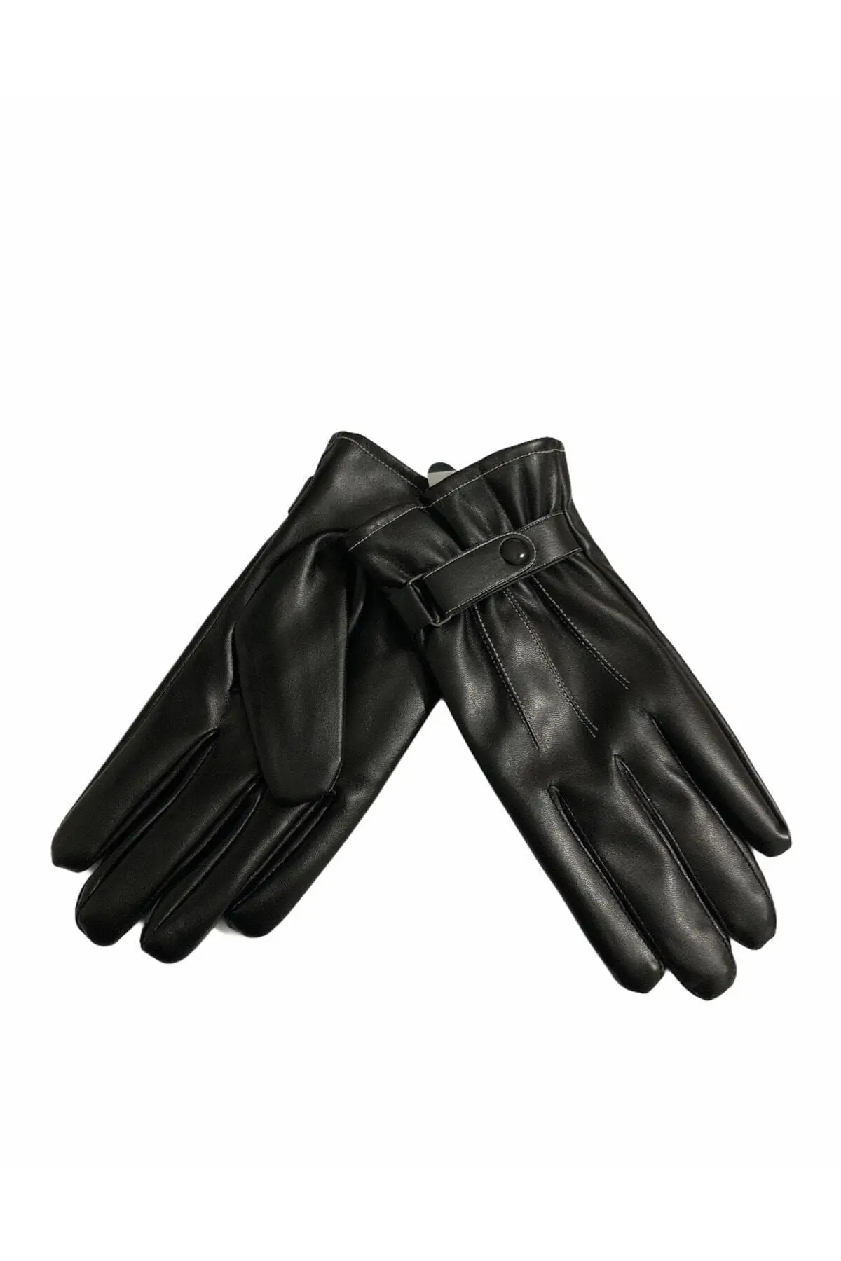 Men's Belt Button Detail Faux Leather Gloves