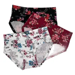 Women's Panties With Floral Print,Large Size Women's Underwear Panty,Medium Waist Women's Underpants,Soft Modal Women's Briefs