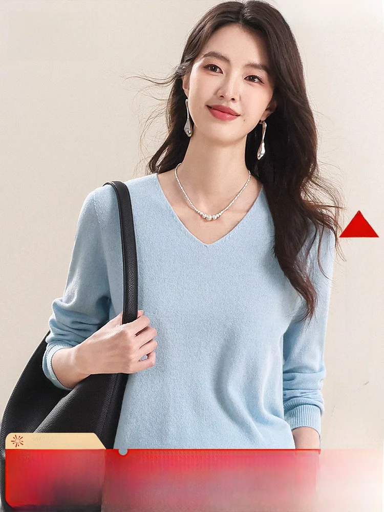 

Женский свитер Snow Flng 30% Cashmere с V-образным вырезом, мягкий, комфортный, однотонный, шерстяной базовый слой, легкий, роскошный