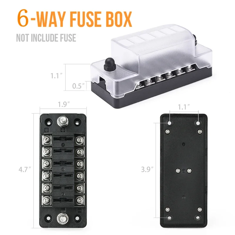 MICTUNING 6 Way Fuse Block Blade Fuse Box with Screw Nut Terminal Bus 6 Circuit Fuse Holder Fuse Block Box For 12V-32V Car Truck