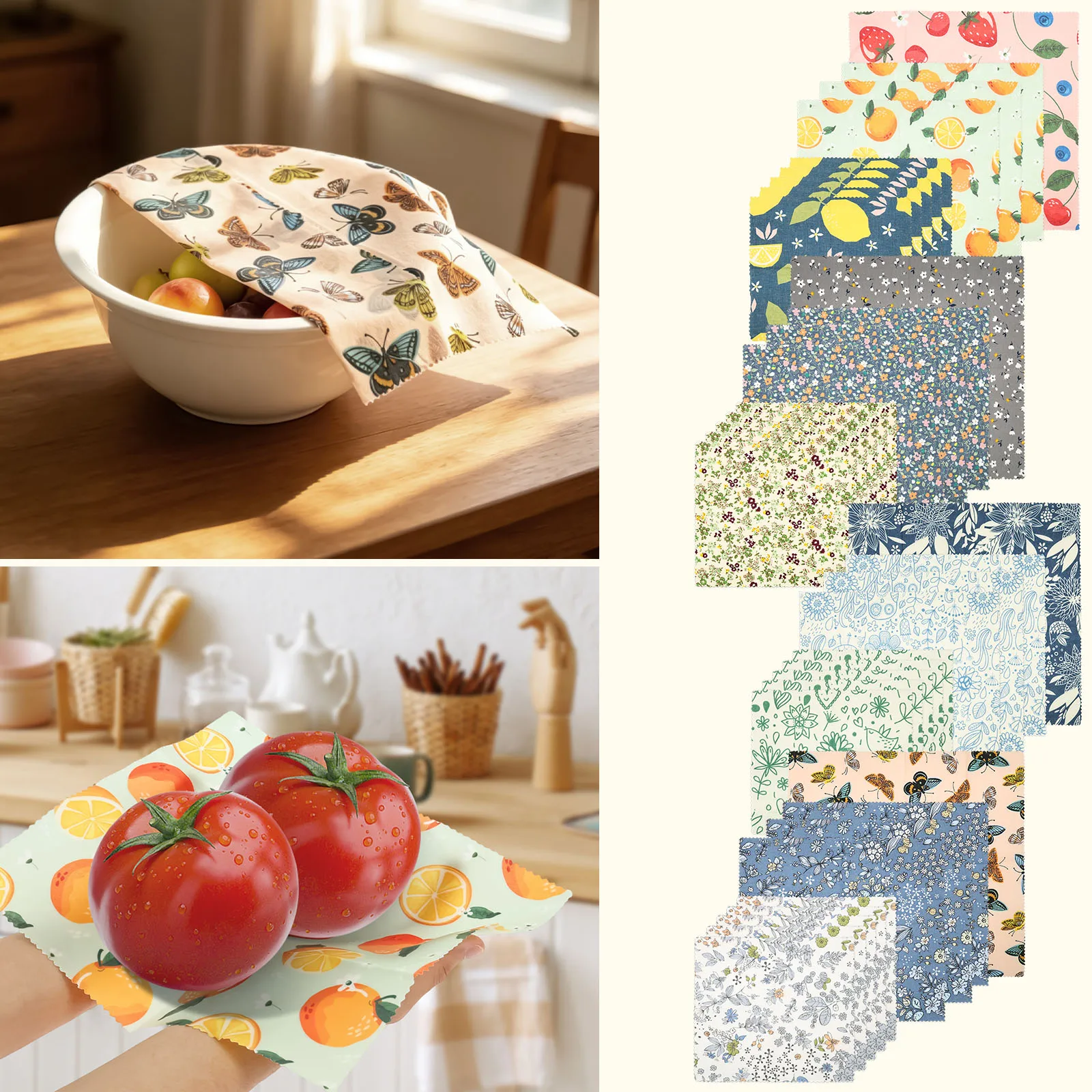 Beeswax Wrap Reusable - 9개입 유기농 밀랍 랩, 재사용 가능한