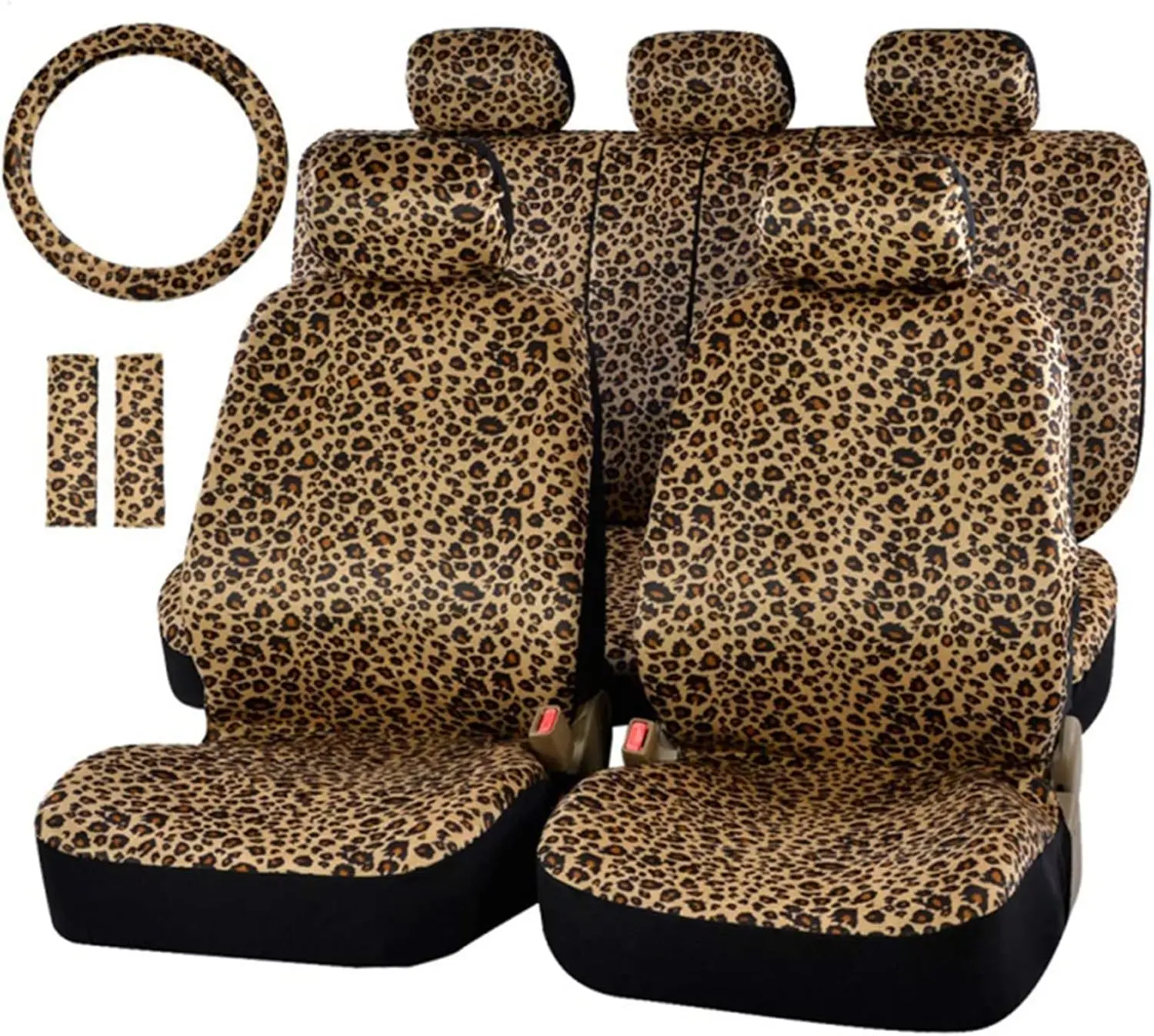 

Leopard Print Car Seat Covers Full Set with Steering Wheel Cover, Airbag Compatible for Cars, SUV, Truck
