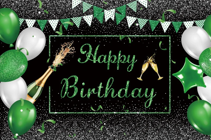 Custom Black Green Ribbon Silver Polka Dot Balloons Happy Birthday Background Photographic Banner Photography Backdrops Decor