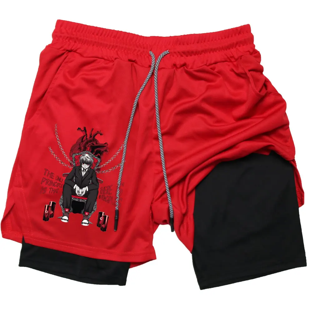 Anime Performance Shorts Kurapika Printed GYM Casual Sports Compression Workout Running Mesh 2 In 1 Sport Short Pants