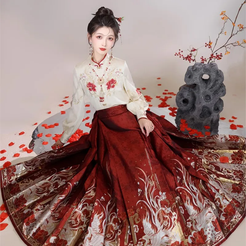 Hanfu traje de vestir rojo de Año Nuevo de estilo chino femenino