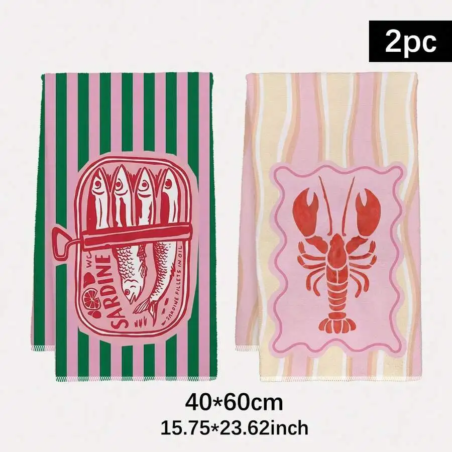 2 piezas, paños de cocina a rayas rosas y verdes con diseño de camarones y peces, juego de paños de 40 cm x 60 cm, los mejores paños de cocina, paño de limpieza suave súper absorbente, esencial para cocinar, hornear y preparar té, imprescindible en la coc
