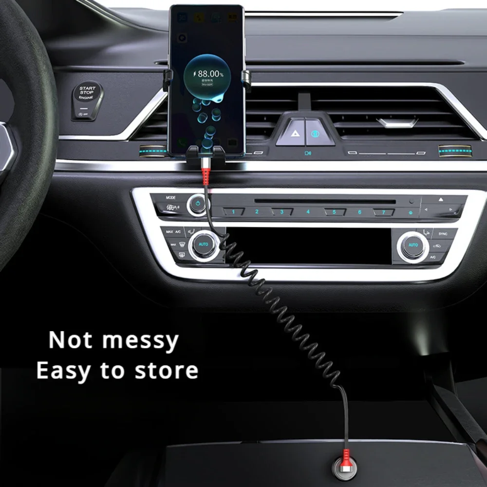 5A USB Type C Data Cable 90° Elbow Car USB Spring PD Fast Charging Cable for iPhone 15 for Sumsung S22 Xiaomi POCO Huawei Honor