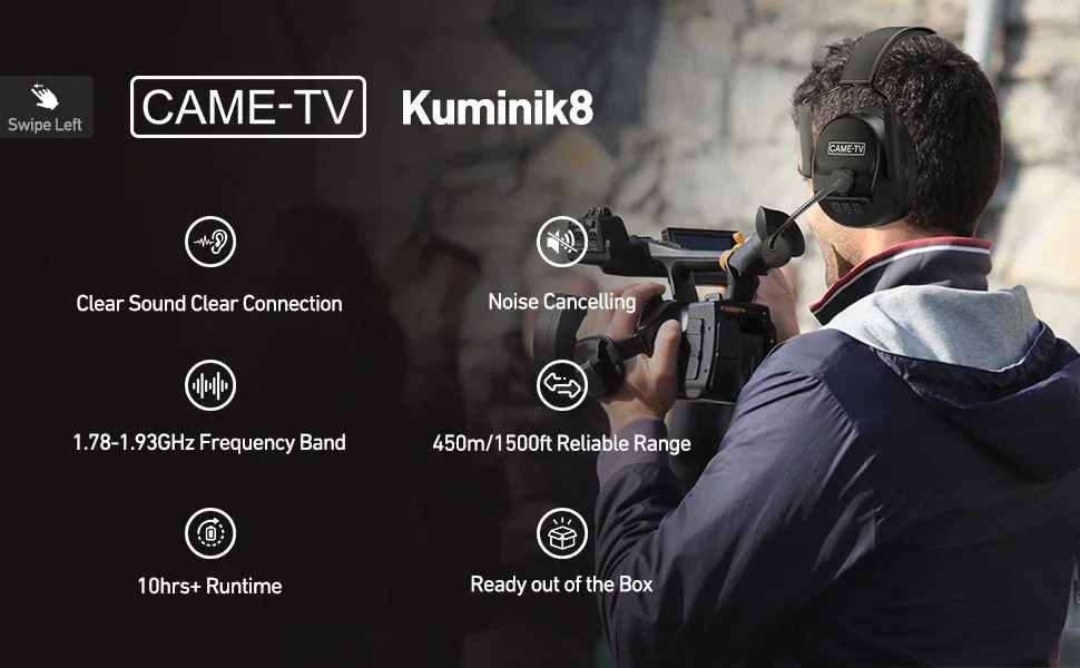 CAME TV Kuminik8 Noise Cancelling 2 Way Wireless Intercom System Headset For TV Film Production And Car Racing RC