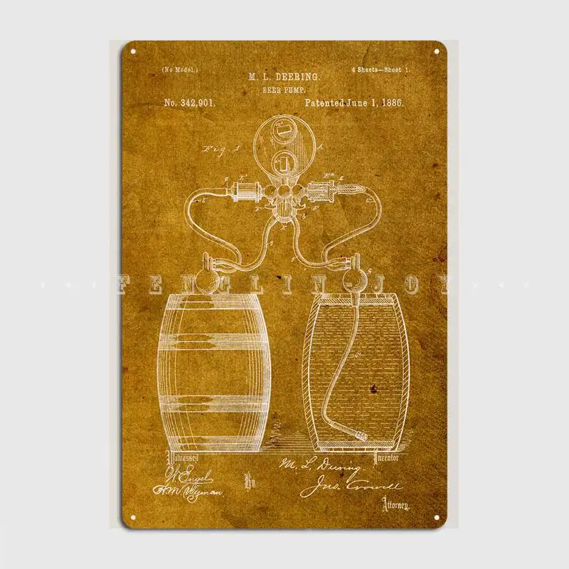 Beer Pump Patent Metal Plaque Poster Club Bar Plaques Wall Cave Classic Tin Sign Poster