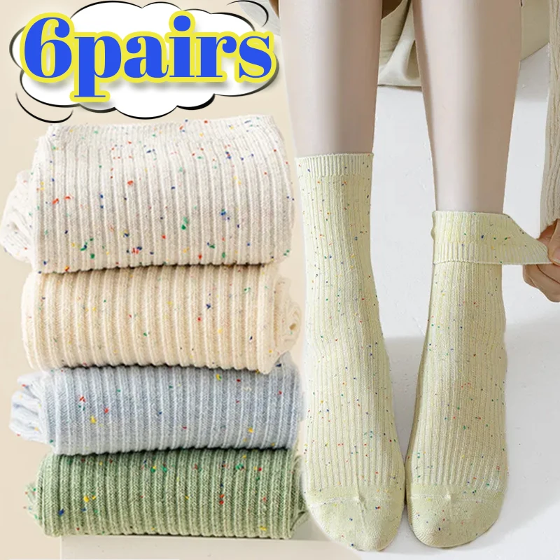 Candy Color Cute Dot Socks Women Middle Tube Loose Stockings Girls Trendy Crew High Quality Colorful  Autumn Winter Cotton Socks