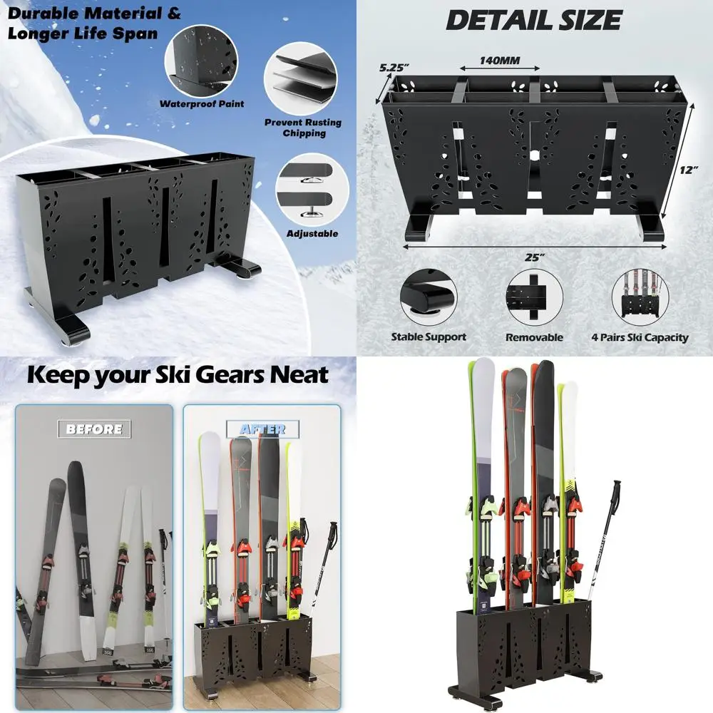 

Heavy Duty Metal Ski Storage Rack, 4 Pair reestanding Steel Ski Holder, loor Stand Ski Organizer Rack, board loor Stand Organize