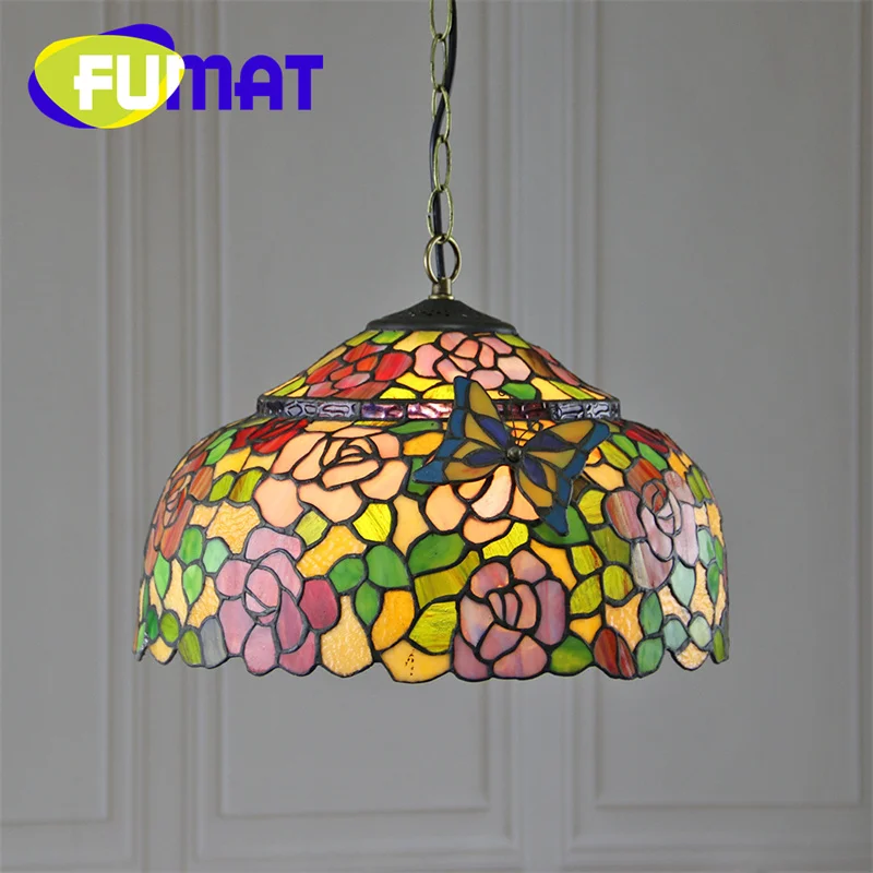 

FUMAT Tiffany 16 inch Butterfly Chandelier European Vintage style decor living room hotel room bedroom hanging light