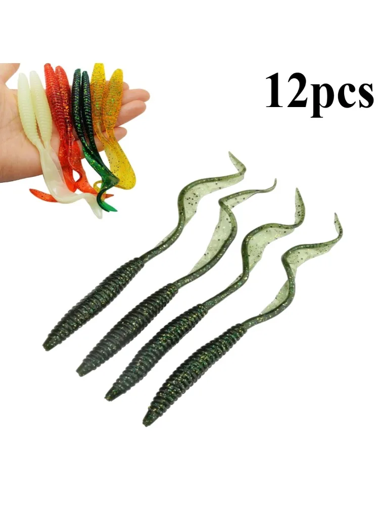 12 pièces leurre de pêche à longue queue filetage à vis queues de faucille simples appât artificiel 12 cm/18 cm 2.2g/7g pour divers scénarios de pêche