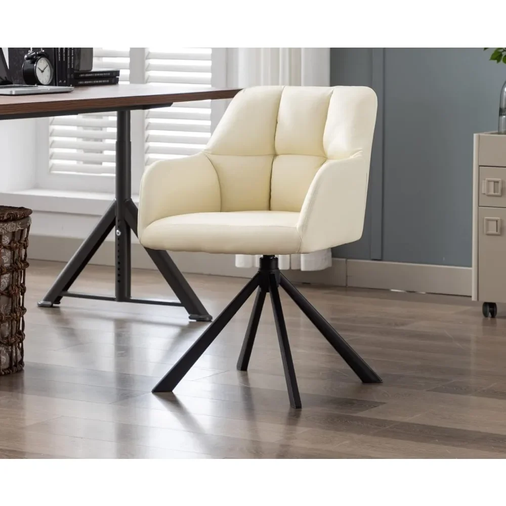 

Comfy Leather Desk Chair Modern Computer Task Chair no Wheels Swivel Accent Chairs with Mid Back Arm Chairs for Living Room