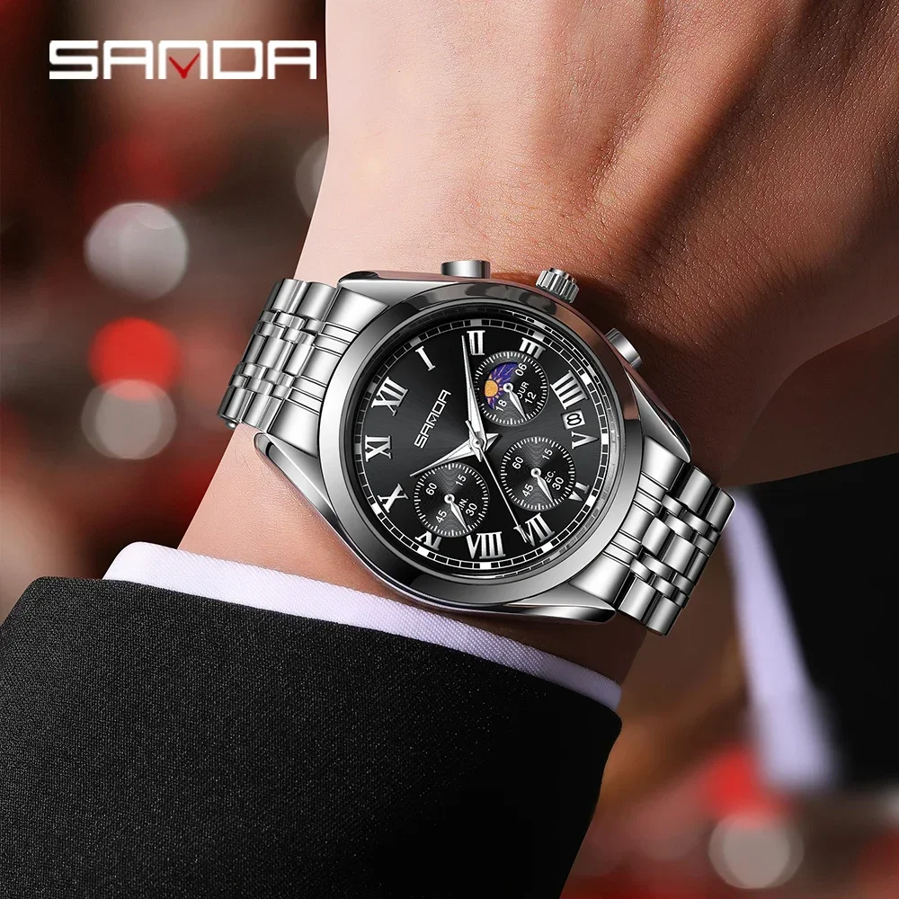 SANDA 5012 Top New Fashion Watches for Men Luxury Sport Business WristWatch Waterproof Quartz Big Clock Digital Male Watch