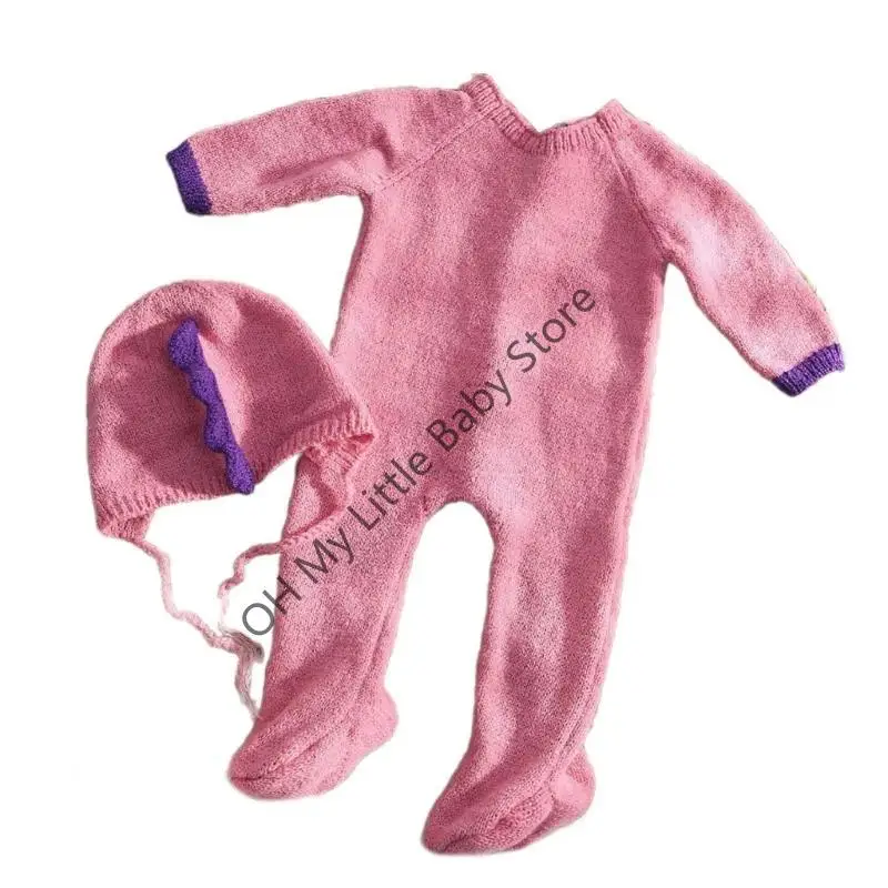 

M76C Новорожденные Фотография реквизит вязание костюмы динозавра прекрасная фотография Ромпер и капот шляпа подарок для девочек