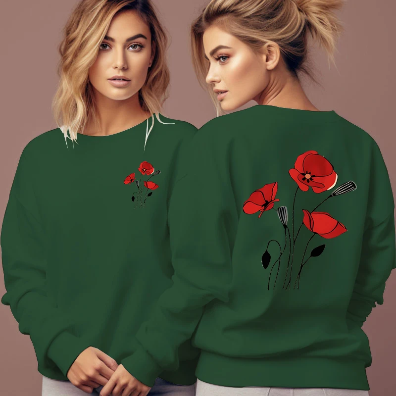 Red Rose Graphics Sweatshirts Vintage Fashion Women Hoodies Long Sleeve Flower Trend Fleece Streetwear Female Rose Y2K Pullover