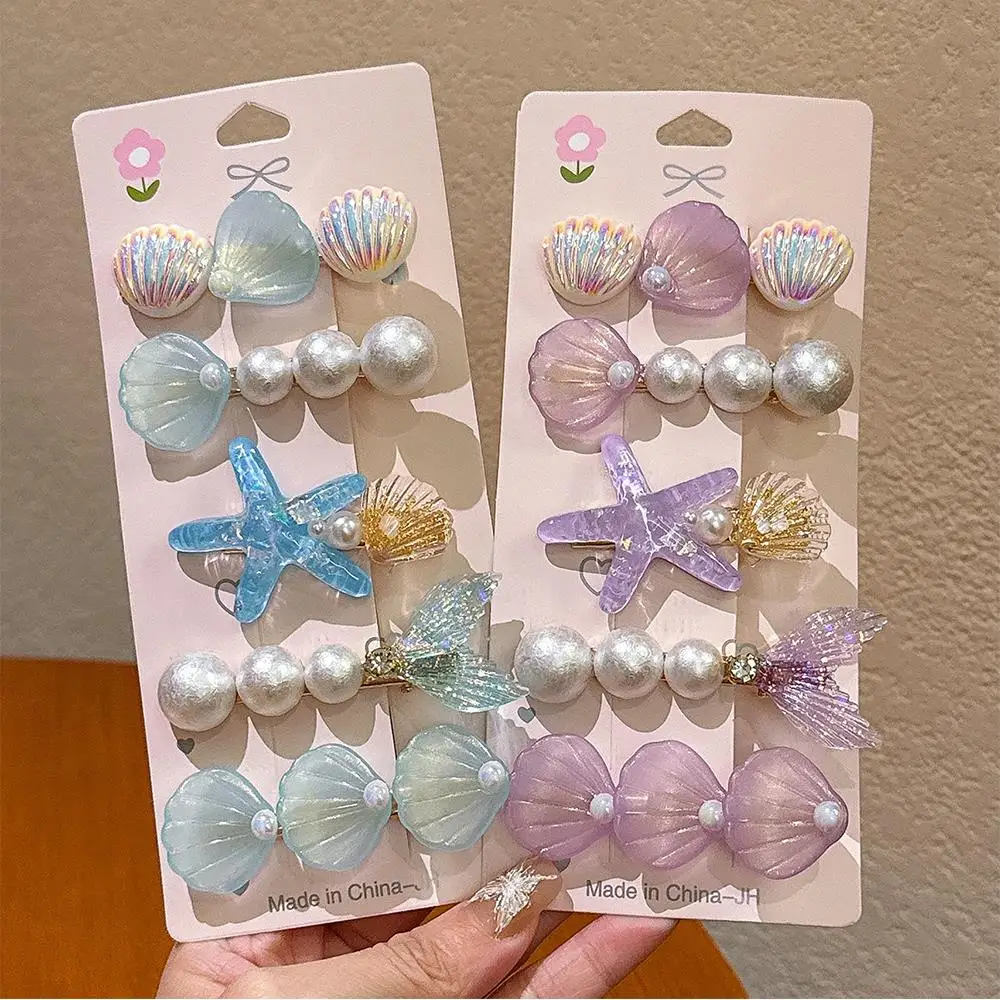 

5Pcs Shell Pearl Starfish Hair Clip Summer Beach Bangs Side Clip Ocean Series Resin Metal Hairgrip Barrettes Geometric Hairpins
