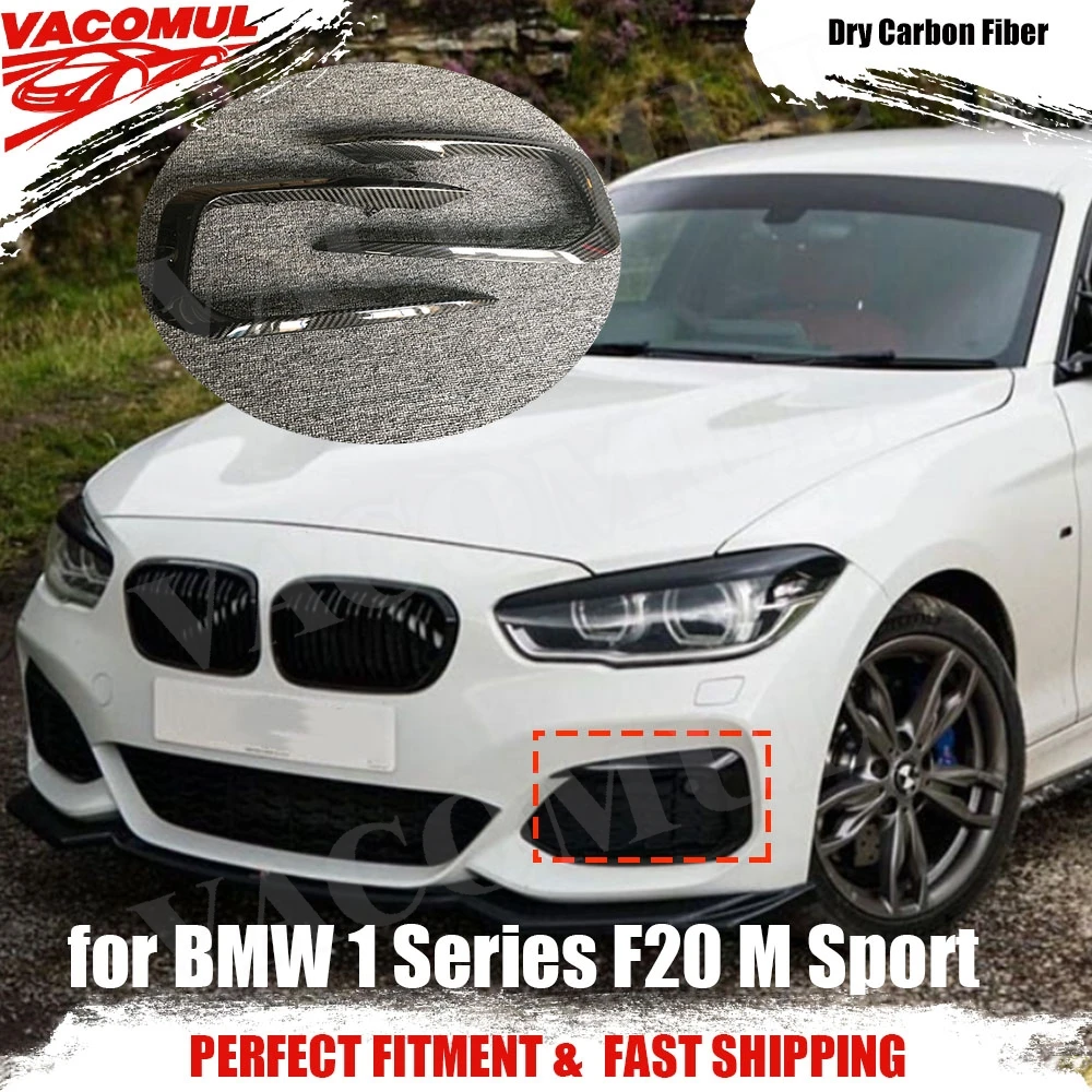 

Dry Carbon Fiber Front Fog Lamp Wind Knife Fangs Trim Strips for BMW 1 Series F20 M Sport M135i M140i Hatchback 2016 - 2018 FRP