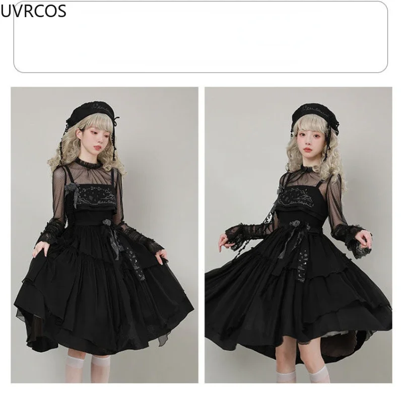 Dolce fiocco Roffles Maglia di pizzo Camicie a maniche lunghe Ragazze Kawaii Allentato Jsk All'interno Top Vittoriano Vintage Elegante Lolita Camicette Donna