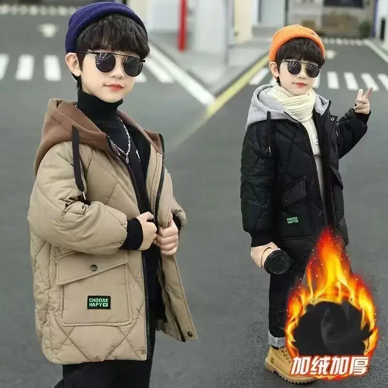 

Fashion Boys Thicken Warm Coats Children Winter Plus Velvet Parkas Kids Clothing For 7-14 Years Teenager Windproof Down Jackets