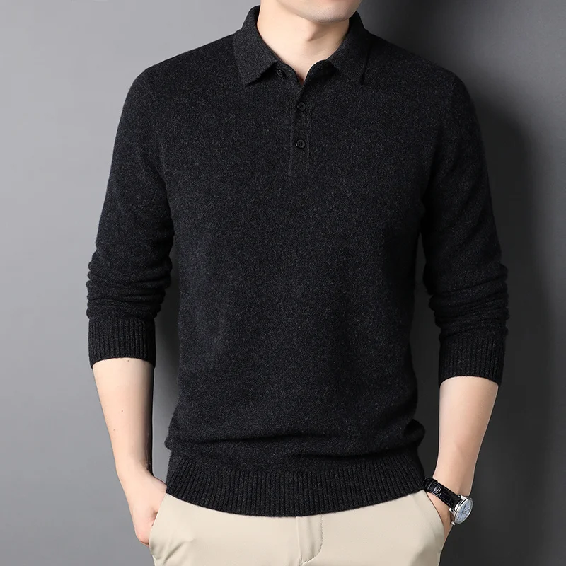 

Lapel shirt Men's pullover winter collar sweater backing knitted sweater business 200% pure wool sweater