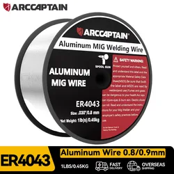 ARCCAPTAIN ลวดอลูมิเนียม MIG สายเชื่อม ER4043 0.8/0.9 มม.เส้นผ่านศูนย์กลาง 1 ปอนด์ Spool สําหรับ Mig เครื่องเชื่อม