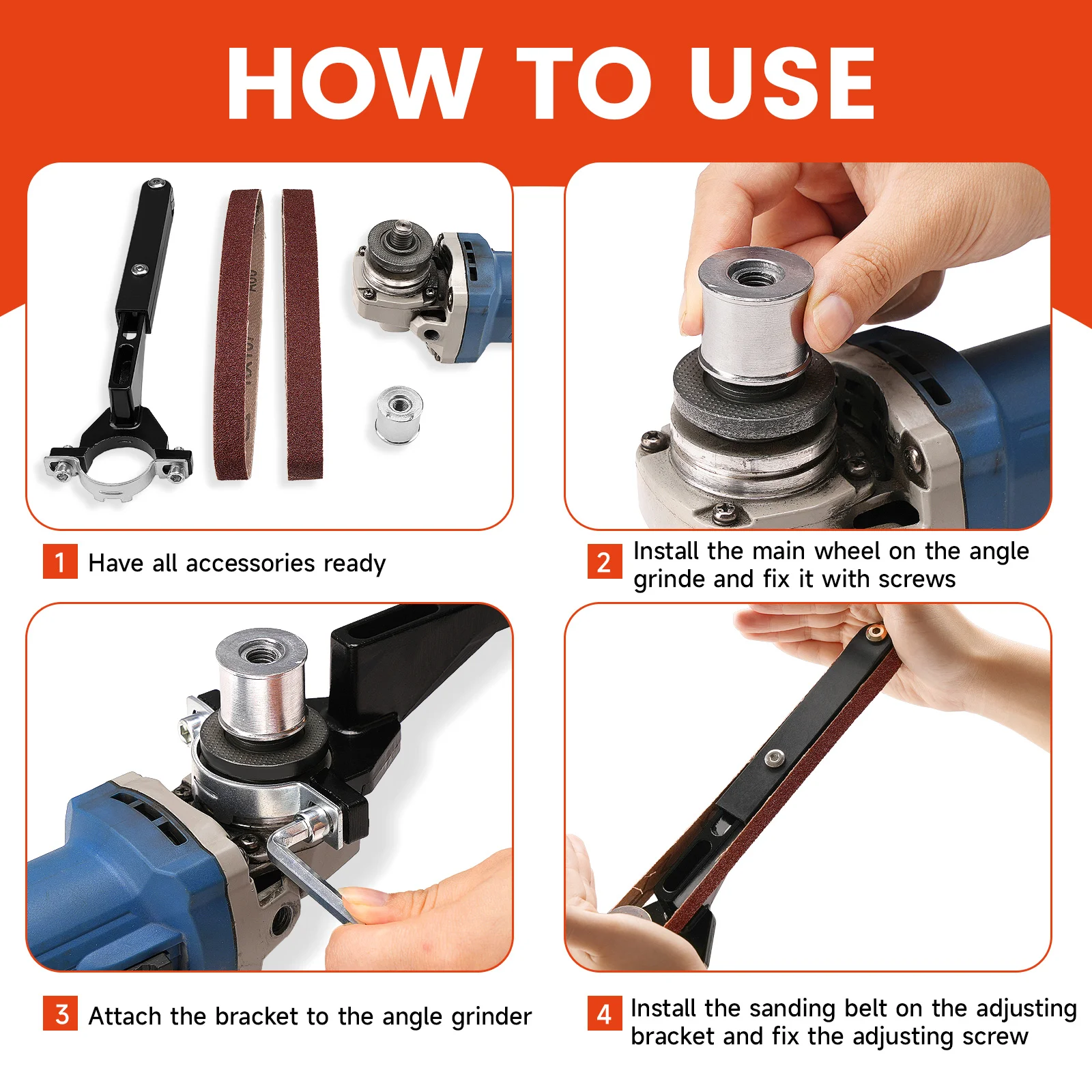 Belt Sander Bracket Belt Sander Adapter 6/10pcs Sanding Belt For 100/115/125 Angle Grinder For Wood/Metal Grinding Polishing