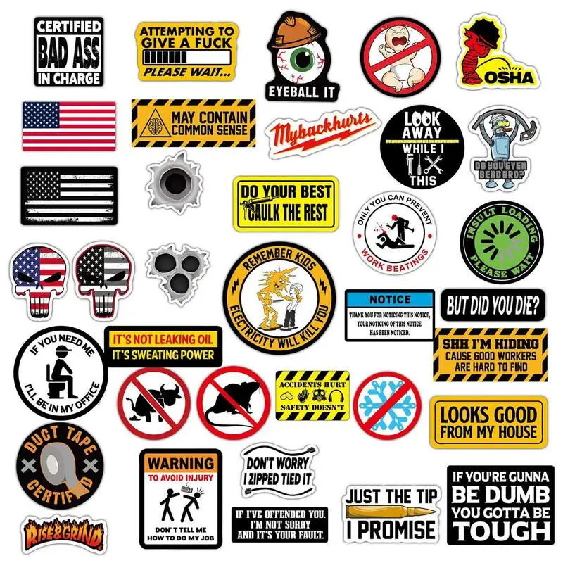 150pcs Funny Hard Hat Brand Sign Cool Stickers Construction Workers Helmet Motorcycle Car Tools Laptop Bicycle Gift Stickers