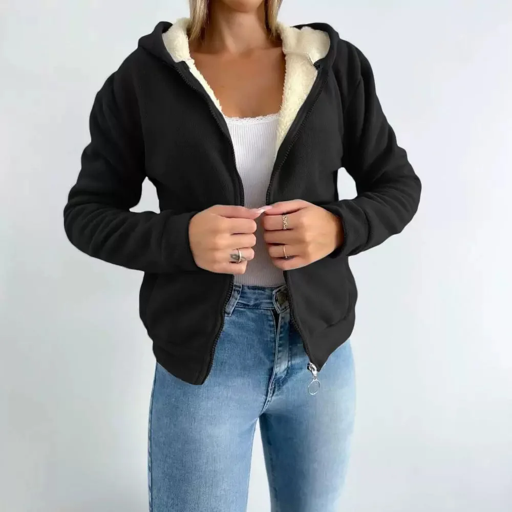 

Winter Clothes Women Zip Up Hoodie Autumn 2024 New Latest Zip Up Pocket Design Lined Thermal Cardigan Coat Open Front Jackets