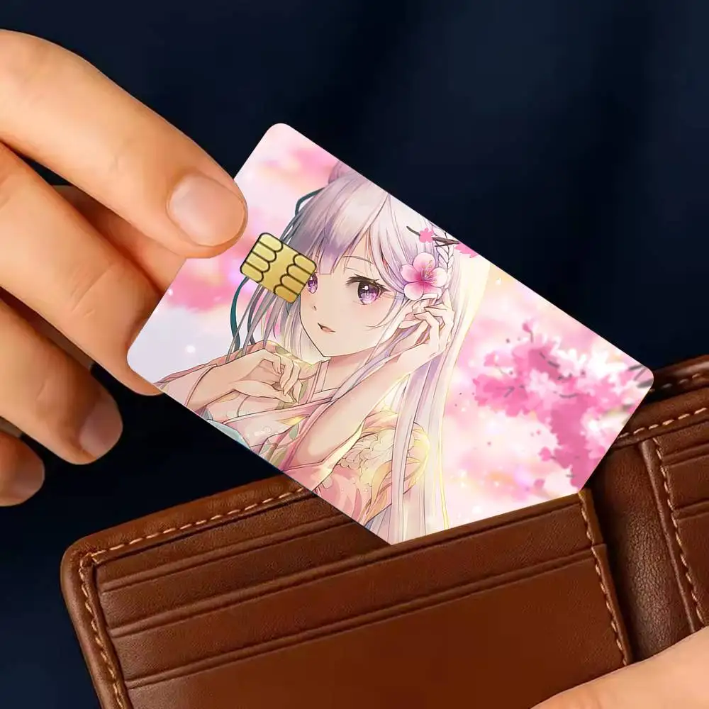 Cute Emilia  Re Zero Anime Girl Sticker Film Tape Skin for Credit Card Debit Card Waterproof Stickers
