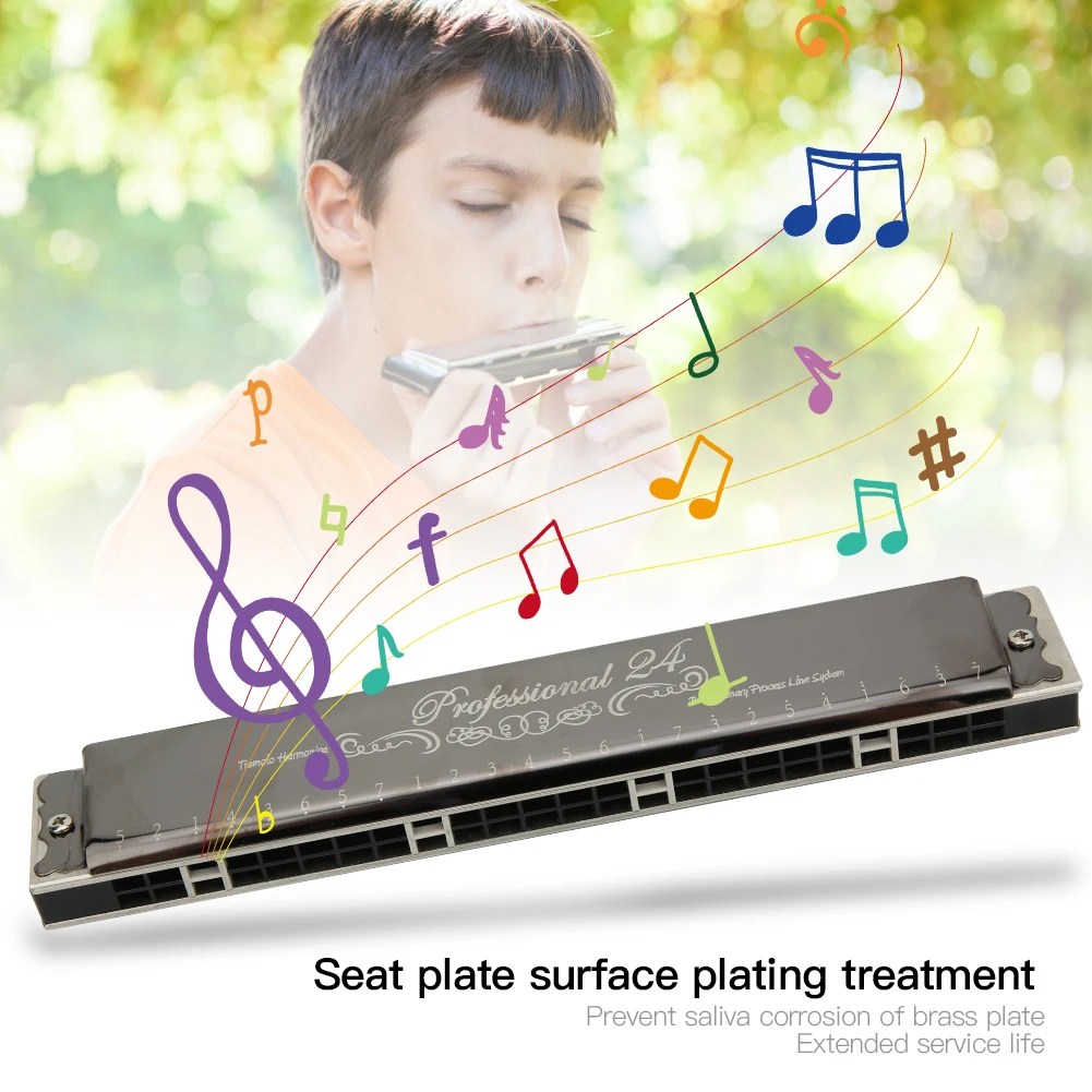 

Губная гармошка Профессиональный мундштук Подарки для начинающих 1,2 мм Латунная опорная пластина 24 и # Полифонический профессиональный рот-орган с 8209 отверстиями