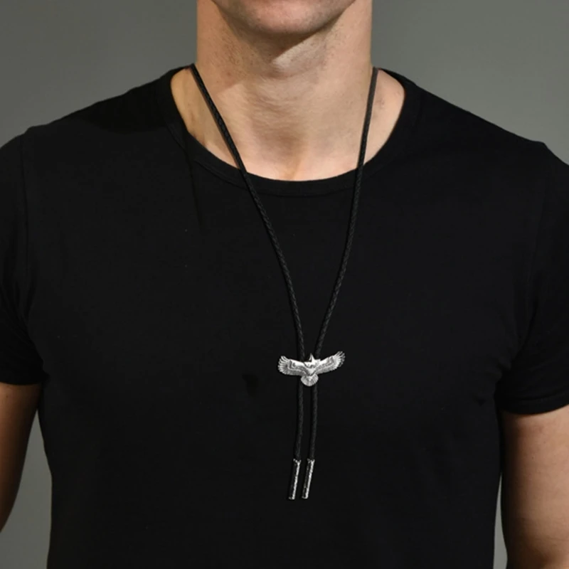 Adjust Length Bolo Tie Popular Male Female Dance Necktie Evening Party Relief Eagle Pendant Necklace Gift for Birthdays