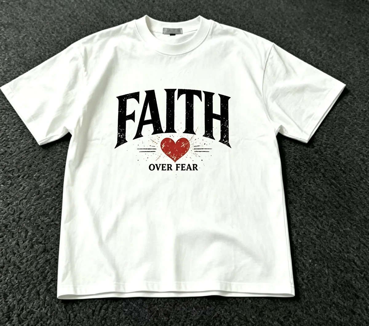 Faith Over Fear Christian Faith Inspirational Slogan Graphic T‑Shirt Vintage Typography Religious Quote Print Unisex Cotton Streetwear Short Sleeve Tops for Men Women Faith Believer Gift