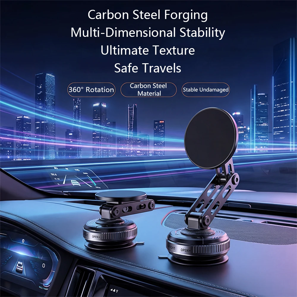 

Universal Vacuum Suction Cup Magnetic Car Phone Holder 360° Rotation Triple Axis Foldable Stand Ideal For Bedroom Bathroom Glass