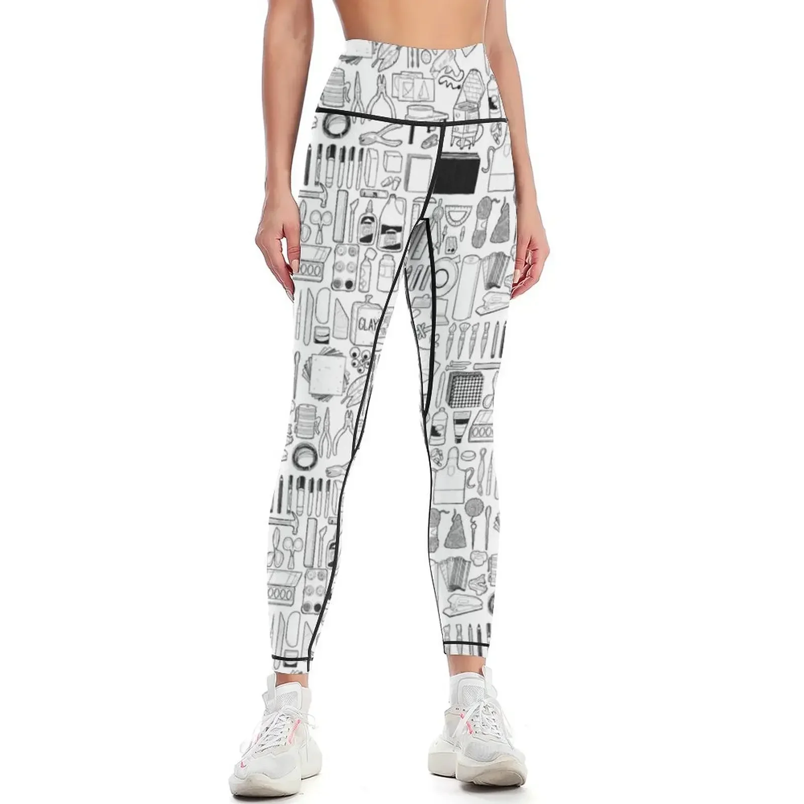 

85+ Art Supply Doodles in Black Leggings Women's tights active wear sport pants Women sportwear Womens Leggings