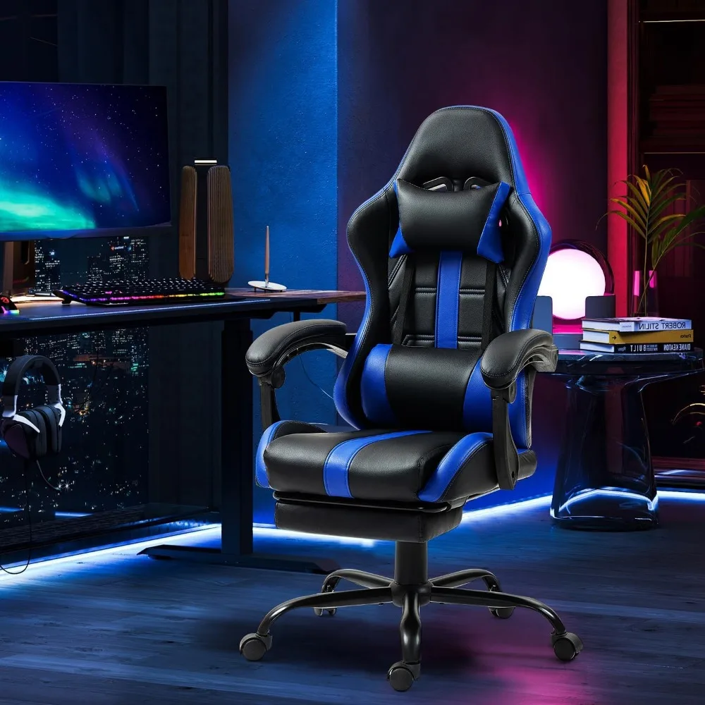 Ergonomic Gaming Chair with Footrest, Lumbar Support, and Adjustable Height for Comfortable Video Game Sessions