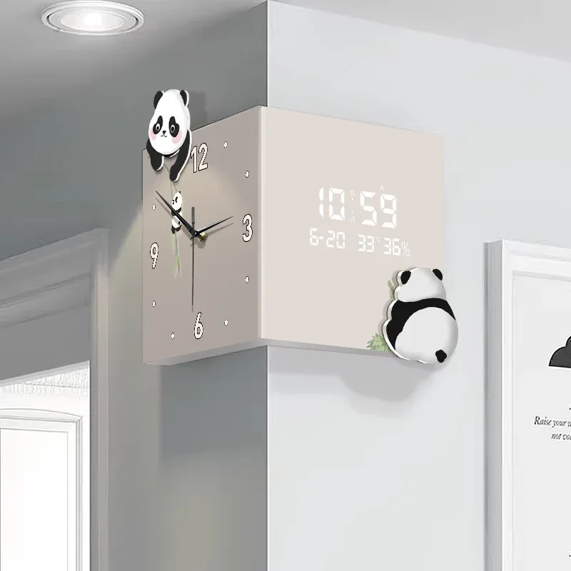 Living room double-sided wall clock Internet celebrity panda corner clock New perpetual calendar Electronic screen clock