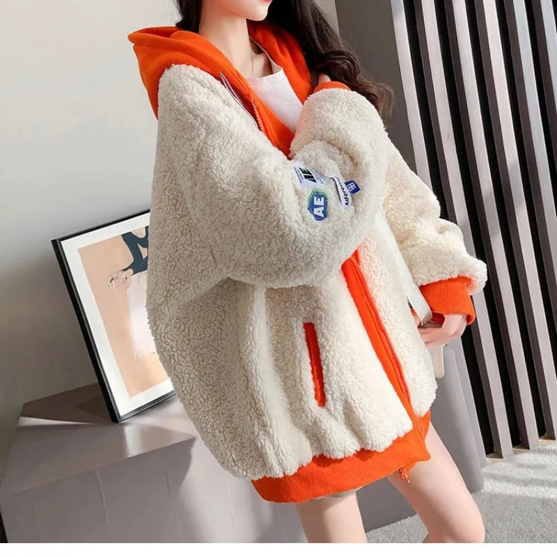 Imitation Lamb Wool Zipper Coat Woman Hoodies Y2k Clothes Sweatshirt Streetwear Korean Fashion Autumn Winter Jacket New Loose