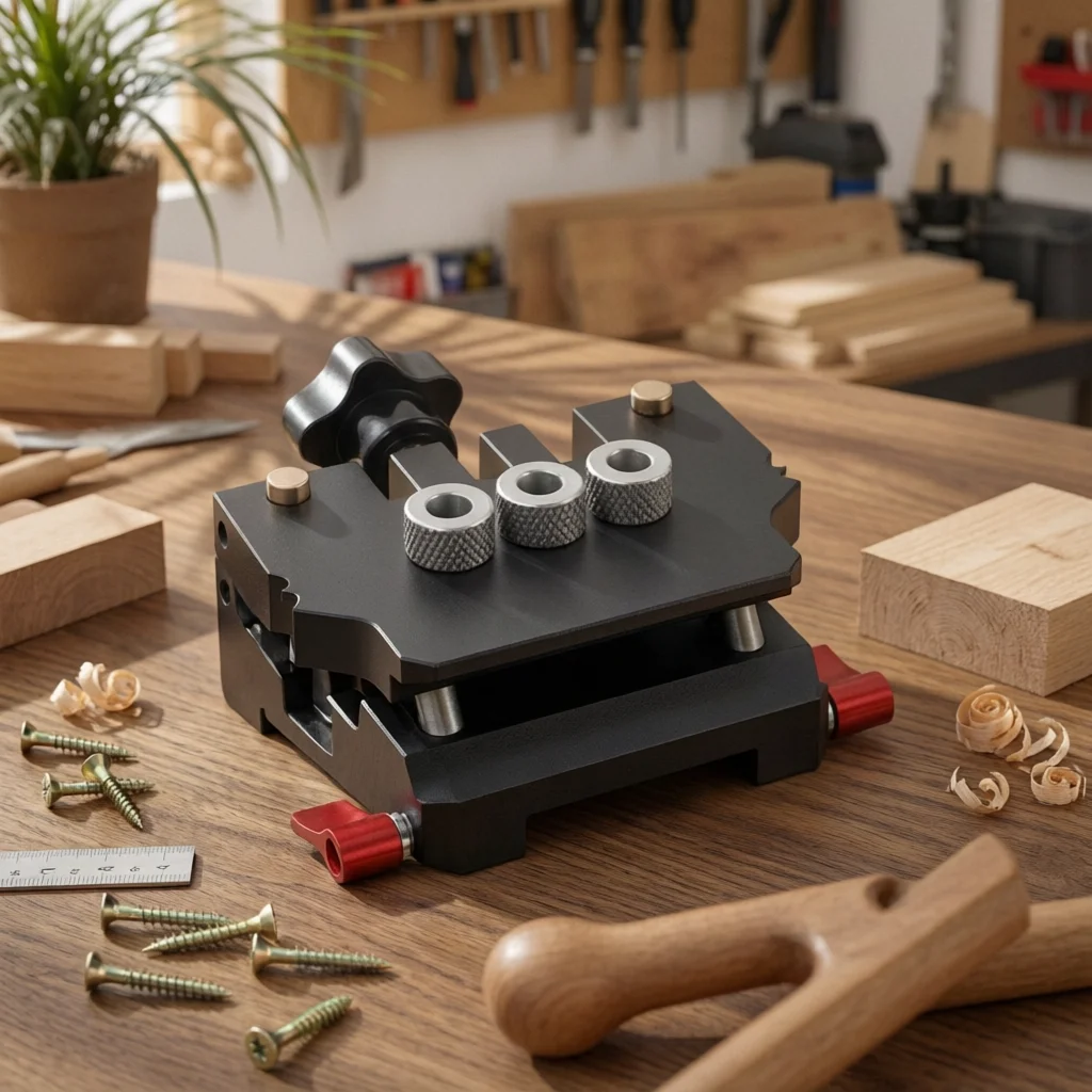 Board Joint Drilling Jig Aluminum Alloy Auto-Centering Drilling Jig Hole Aligner Black Finish Woodworking Tool