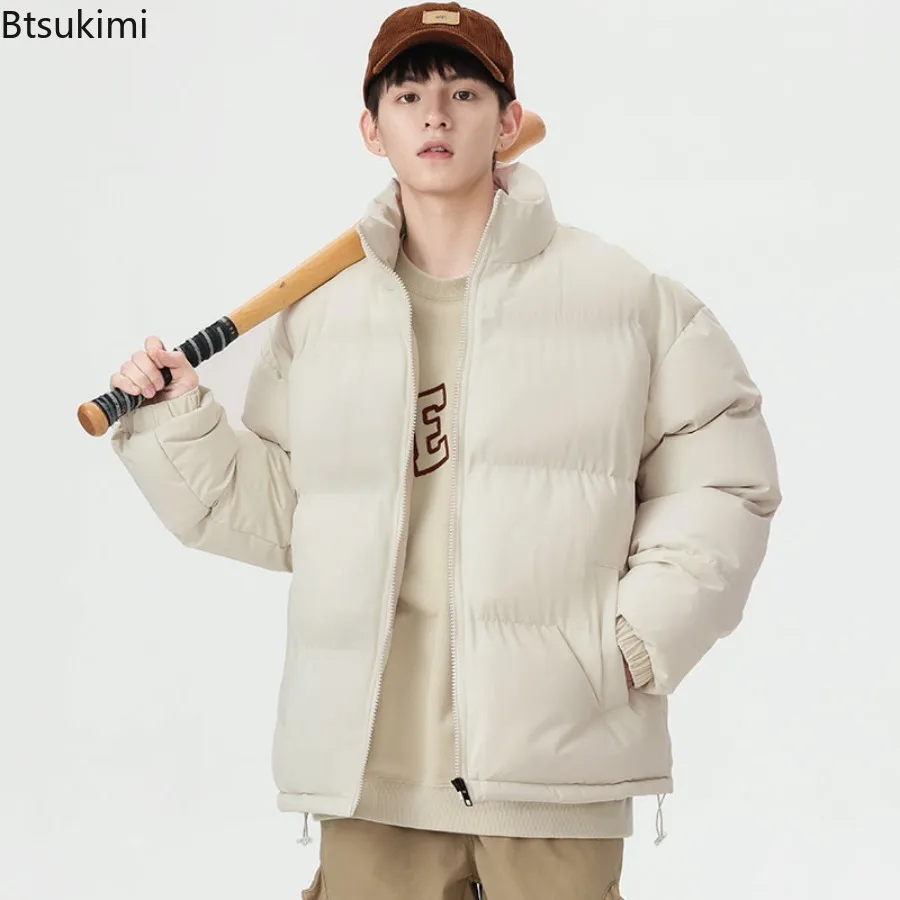 Winter Jackets 2025 Men's Casual Solid Loose Thicken Warm Parkas Coats Fashion Stand Collar Down Cotton Jackets Couple Outerwear