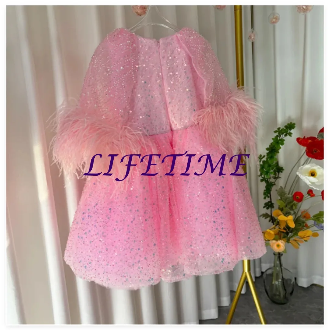 Vestidos florais rosa personalizados para meninas, vestidos de tule sem mangas com apliques e bainha inchada, vestidos de princesa para festa de casamento e aniversário