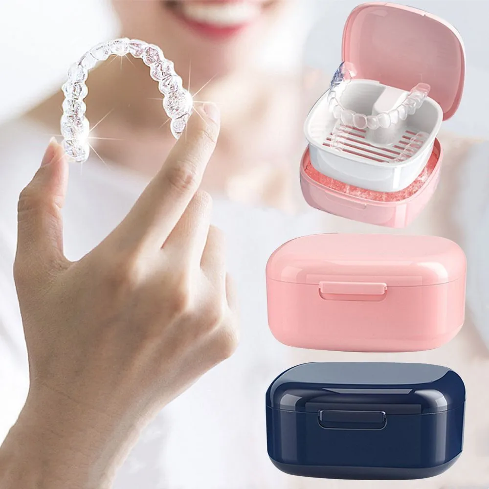 Denture Storage Box Portable Soaking Cleaning Tooth Orthodontic Retainer Storage Box Invisible Teeth Aligner Braces Cleaning Box