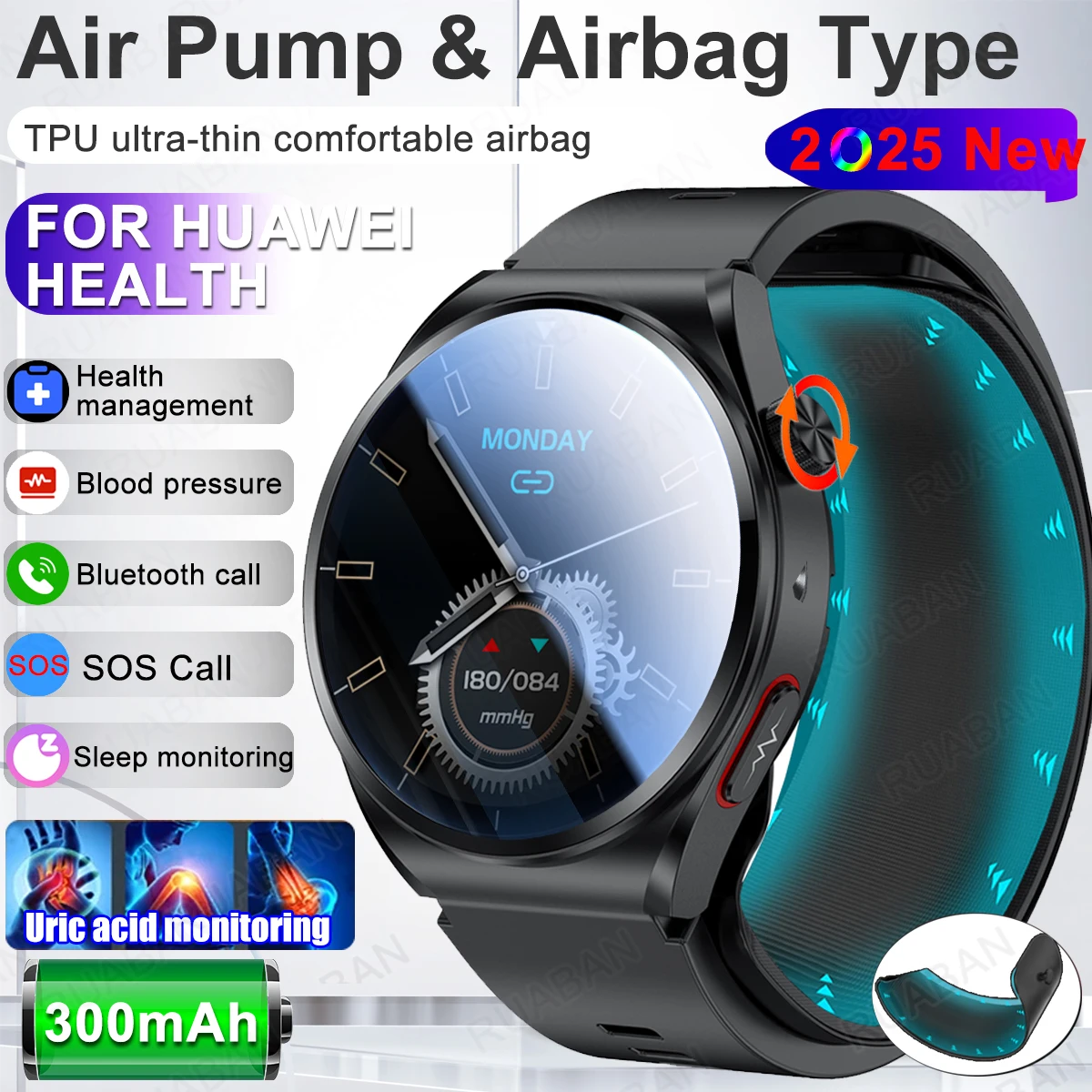 

Смарт-часы для мужчин huawei, новинка 2025 года, подушка безопасности, воздушный насос, ЭКГ, часы для измерения артериального давления, мочевая кислота, липиды в крови, часы для здоровья, мужские водонепроницаемые