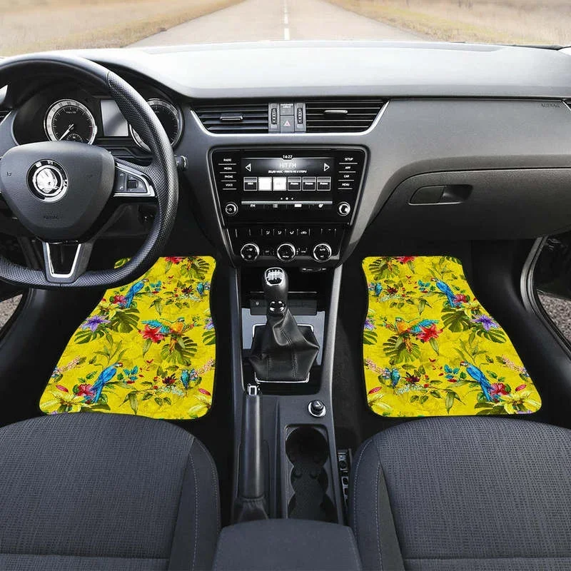 Parrot Tropical Pattern Print Front and Back Car Floor Mats Heavy Carpet Front and Rear Full Set 4PCs Pack