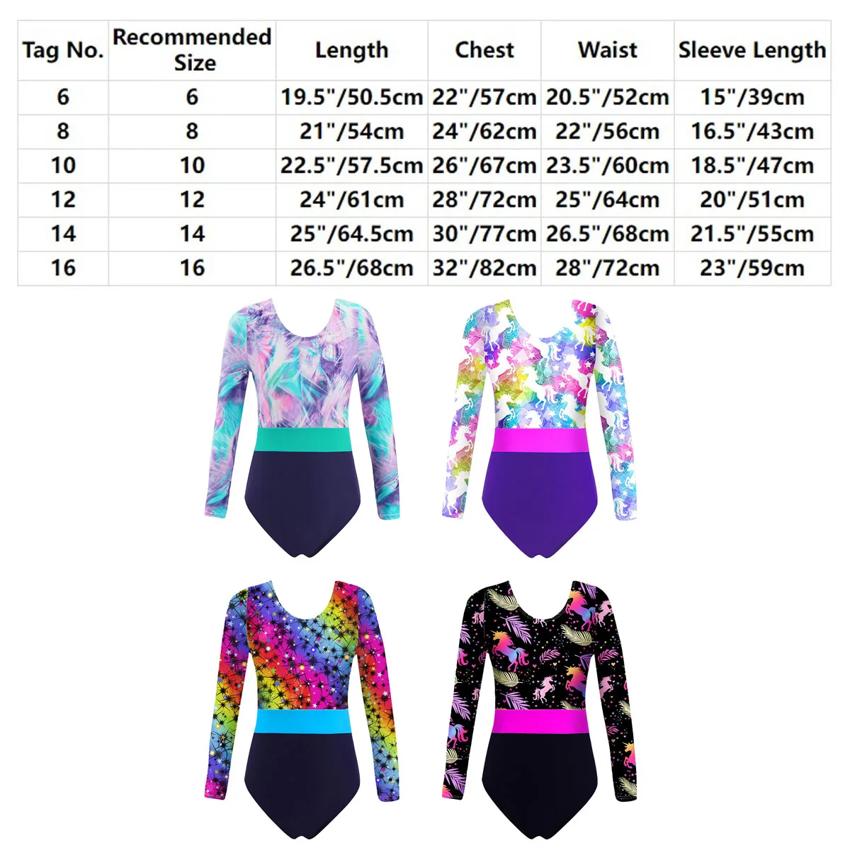 Impressão colorida ballet ginástica collant bodysuit macacão traje crianças meninas manga longa patinação artística dança atlético outfits