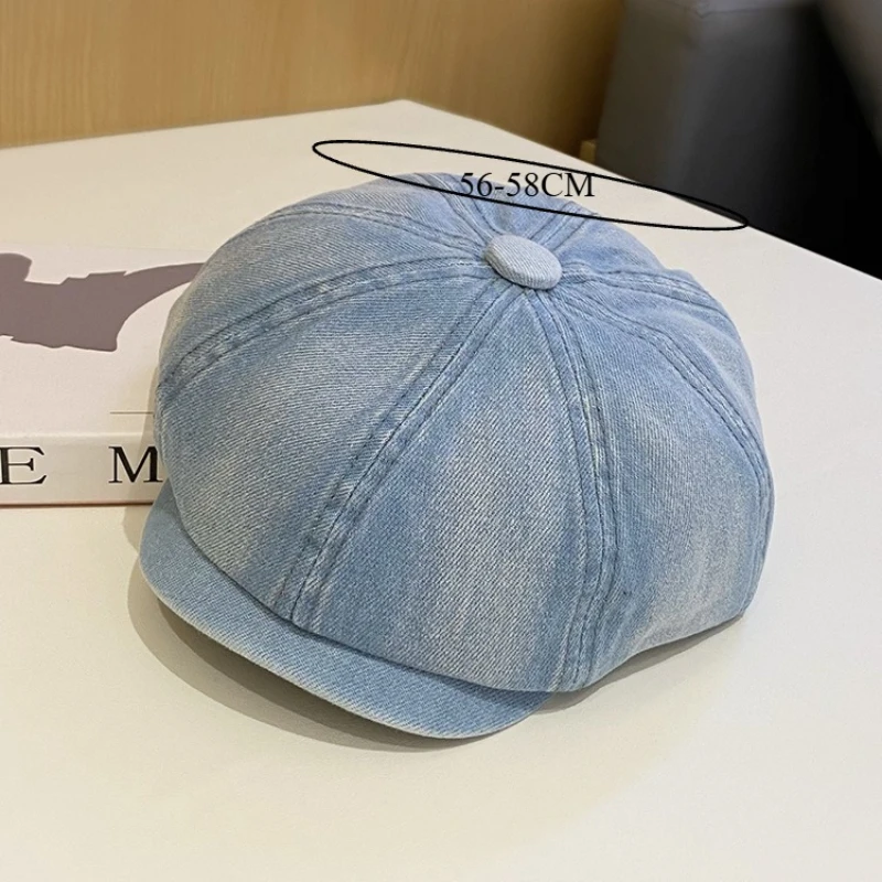 Street Style Denim Short Brim Ivy Cap, Fashion Beret with Distressed Washed Craft, Suitable for Men and Women for Daily Wear