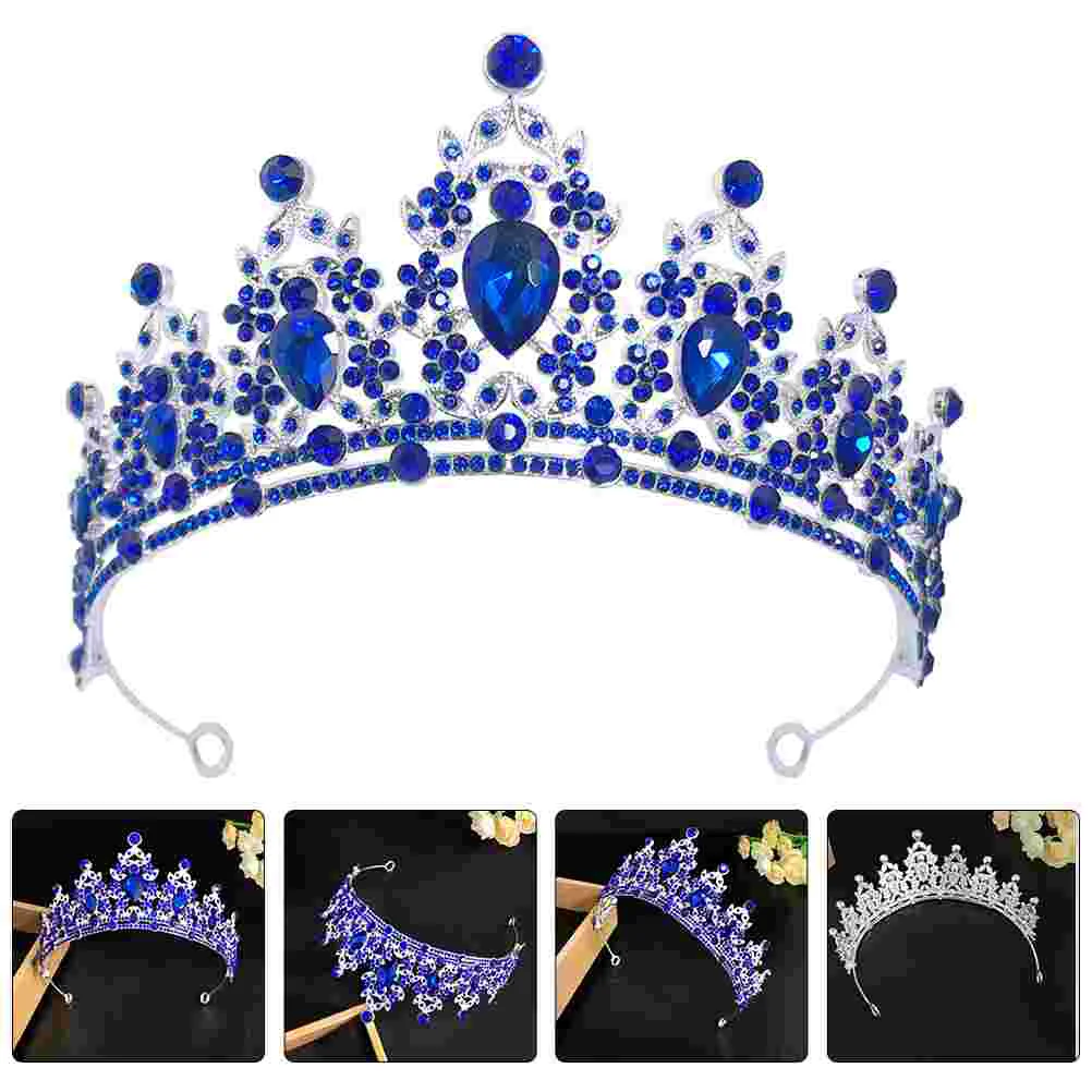 Bandeau de mariée voile bleu strass couronne bandeaux accessoire de cheveux de mariage diadème en cristal princesse