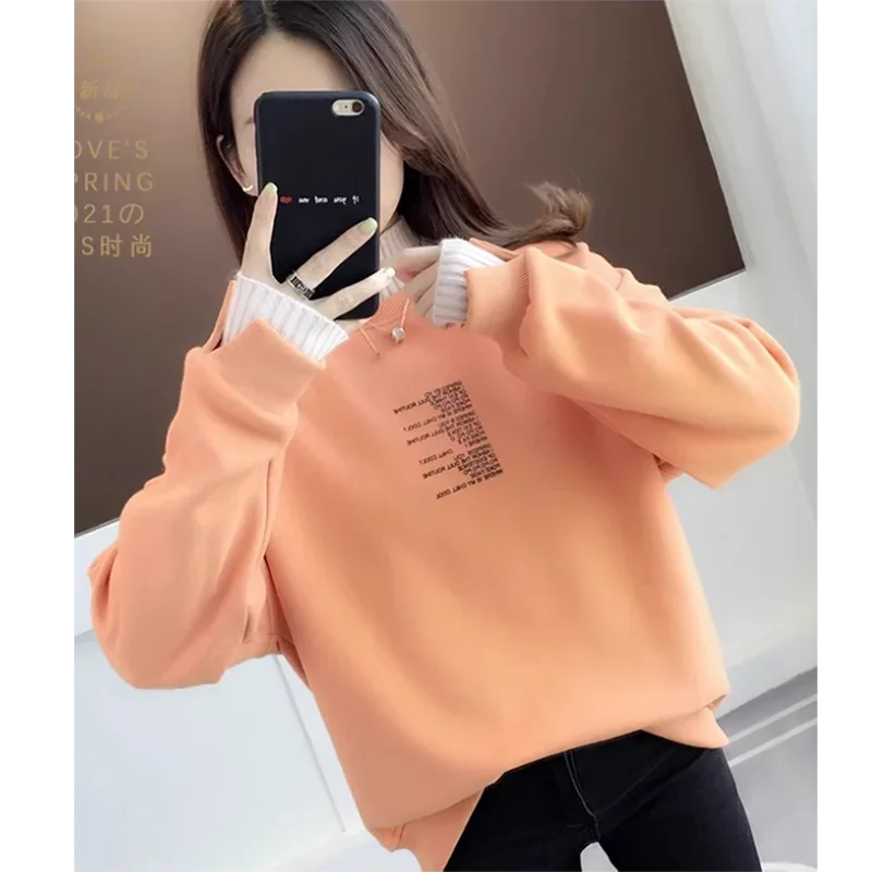 Pop Sportshirt falso de dos piezas de felpa gruesa con capucha para mujer sudadera deportiva de gran tamaño para mujer 2025 nuevo Otoño Invierno Popular Chubby MM