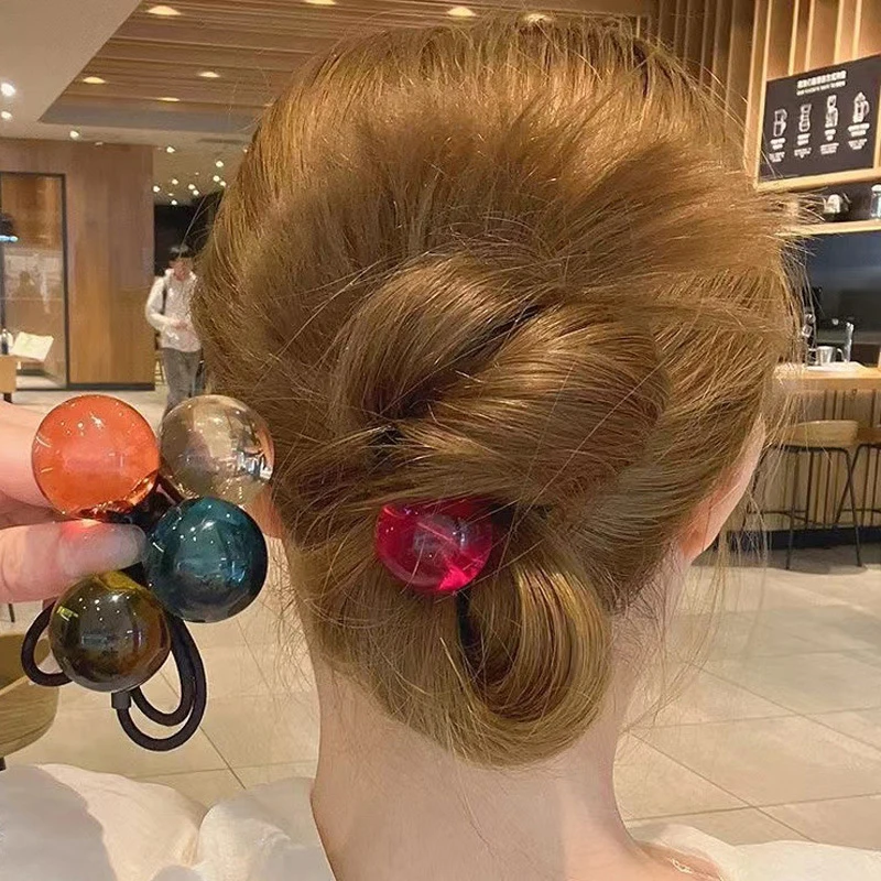 1PC Kawaii Fairy Ponytail Rubber Ties Rope Korean Transparent Color Single Big Ball Simple Elastic Hair Band For Girl Children